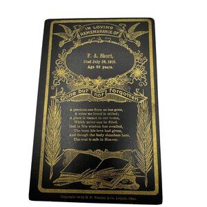 Antique Memorial Card F.A. Short 1910 Aged 80 Years Gold Embossed Design